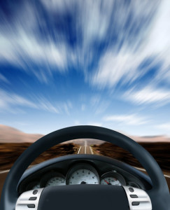 Steering wheel on a highway